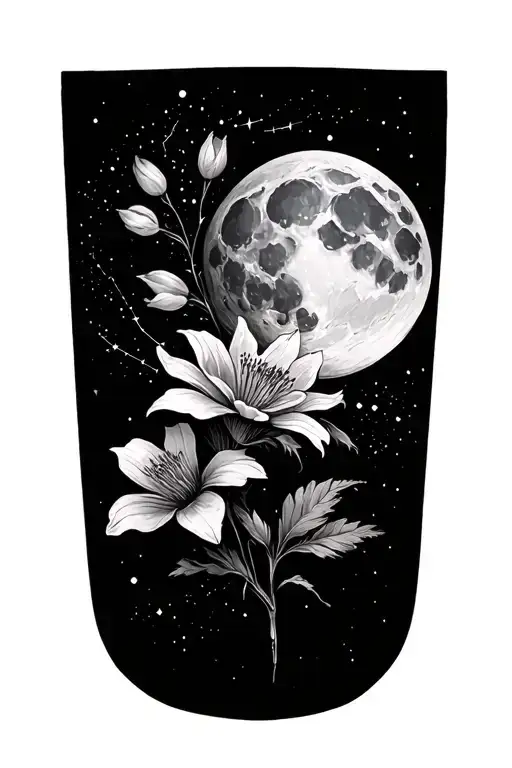 Moon Flowers And Star Constellation