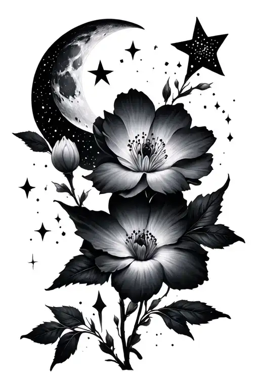 Moon Flowers And Star Constellation