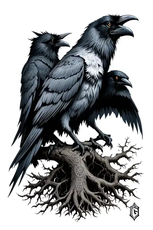 Viking Gods Runes Crows Yggdrasil