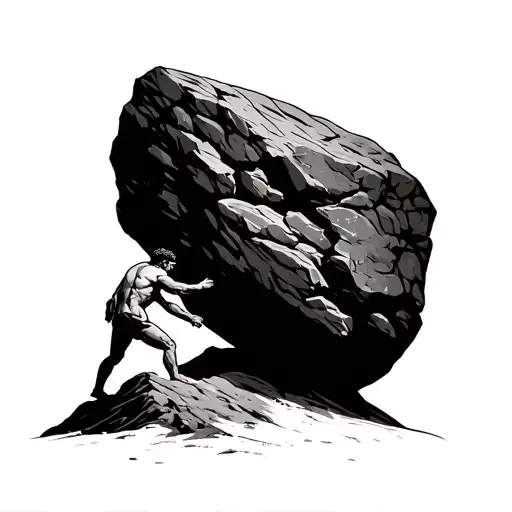Greek Man Pushing A Boulder Up A Mountain