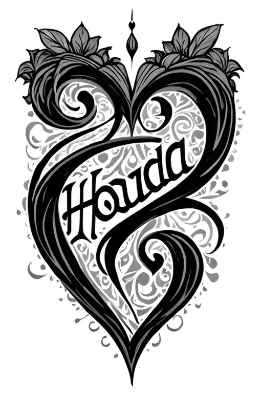 The Name Houda In Calligraphy Forming The Shape Of A Heart