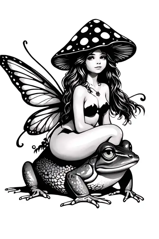 Fairy Sitting On Top Of A Frog With A Mushroom Hat