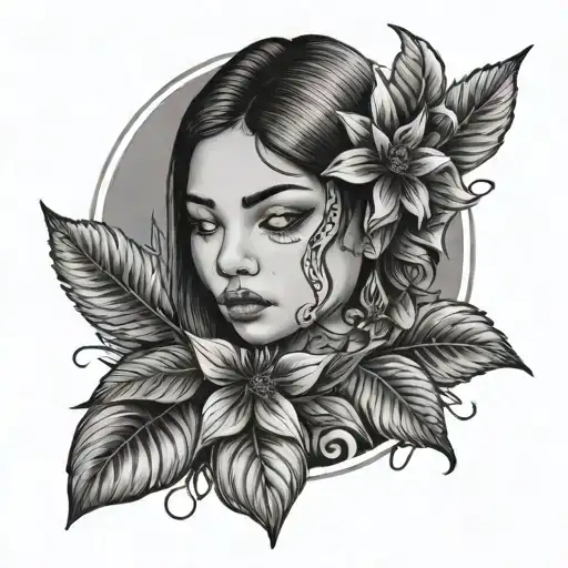 Marujuana Plant With Sad Chicano Girl