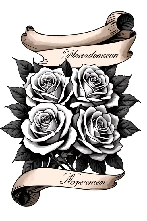 Roses With 3 Names In A Scroll
