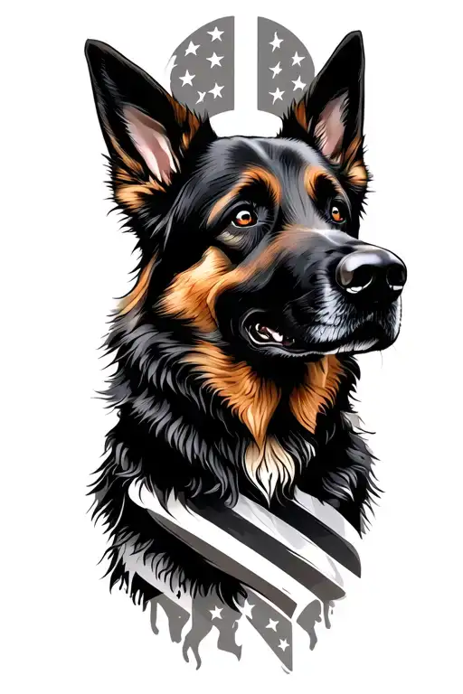 Flag With Black German Shepherd Dog