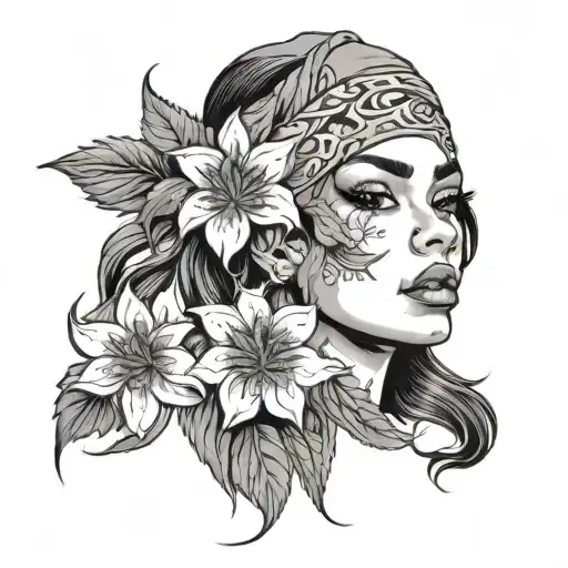 Weed Flower With Chicano Girl Wearing Bandanna