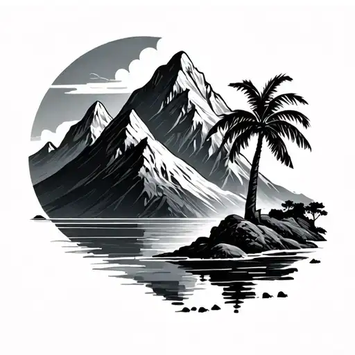 Mountain And Palm Tree