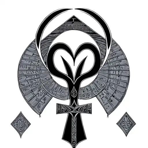 Ishtar And Pyramids And Ankh Symbol