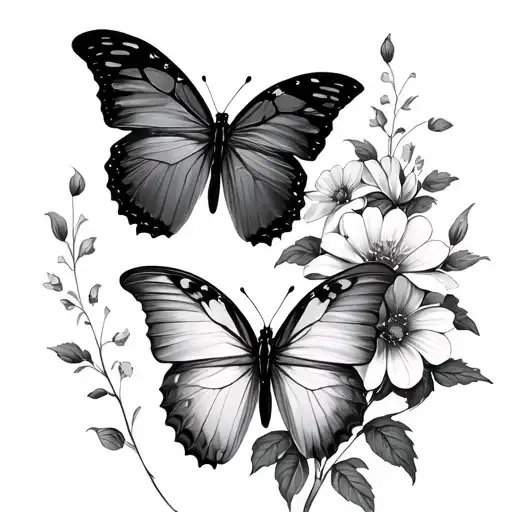 Two Butterflies Tied With Flowers