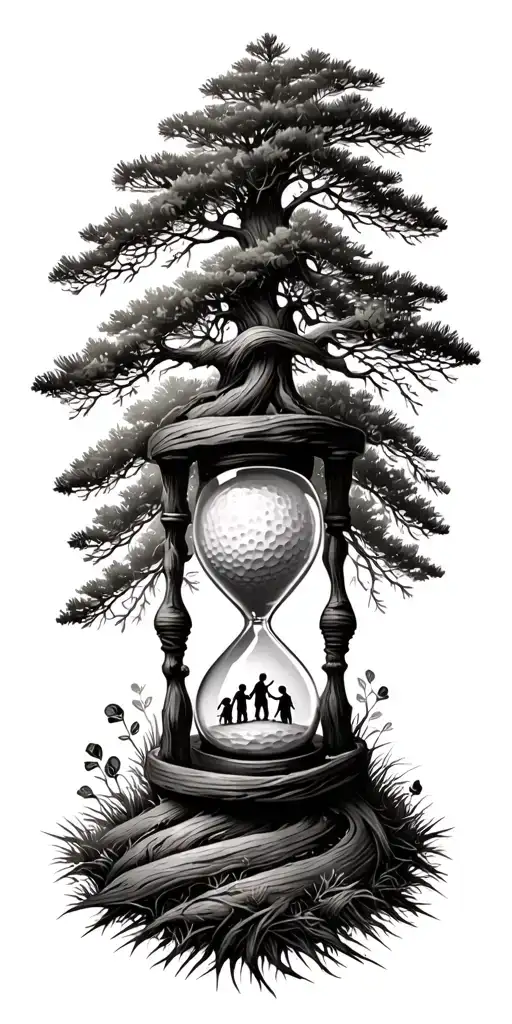 Pine Forest Wrap Around And Family Tree And Hour Glass Father With 3 Kids And Golf