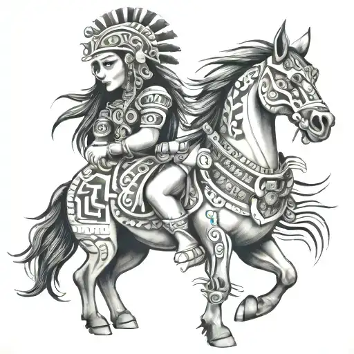 Aztec Girl Being Held By Spirit Horse