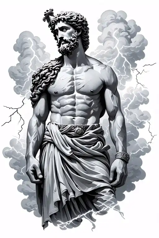 Greek Zues With Clouds And Lightning Around Him