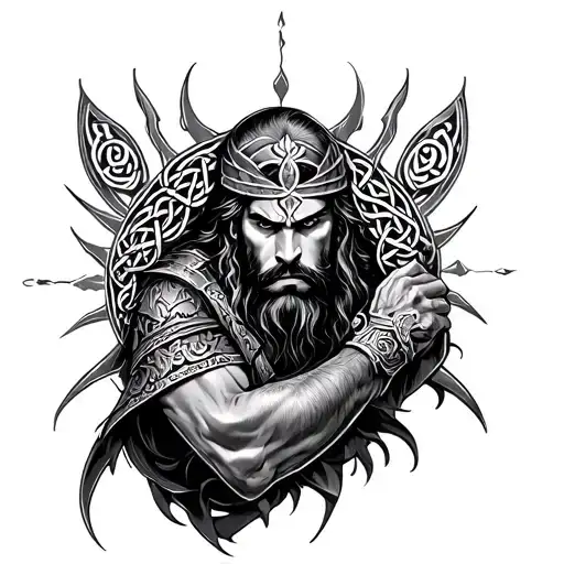 Celtic Warrior Half Sleeve Into Chest