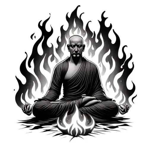 Monk Meditating In Burning Fire