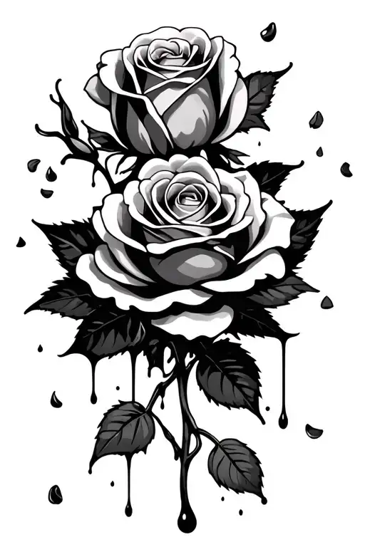 Black Rose With Rose Petals Dripping Blood