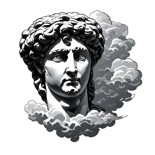 Greek Statue Face With Clouds Around