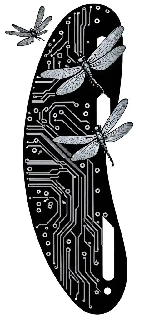Dragonflies Flying Over A Circuit Board Design