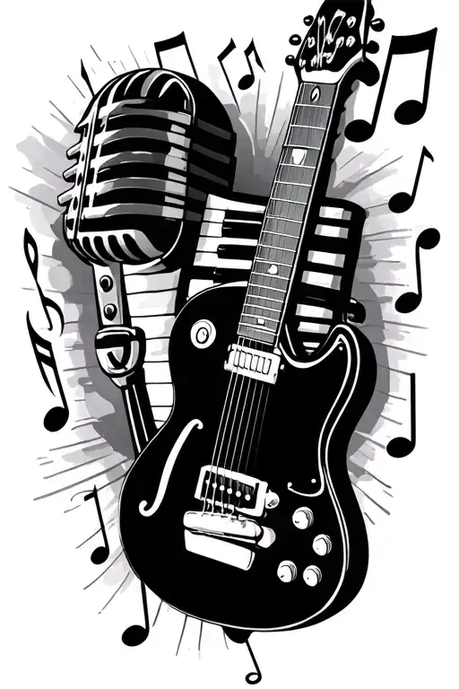 Guitar Piano Microphone Music Notes Floating