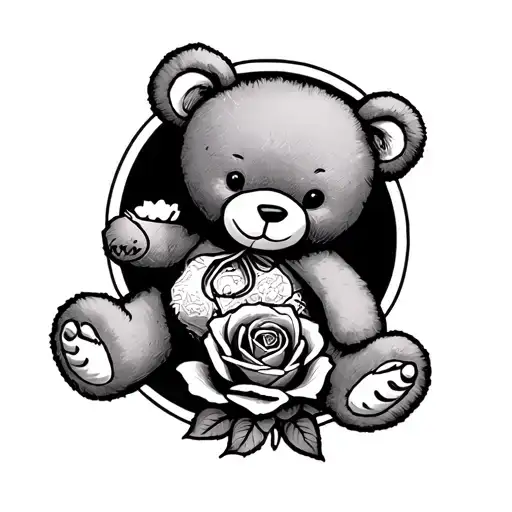 A Teddy Bear And A Rose Inside A Cancer Patch