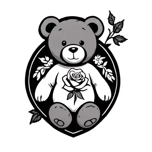 A Teddy Bear And A Rose Inside A Cancer Patch