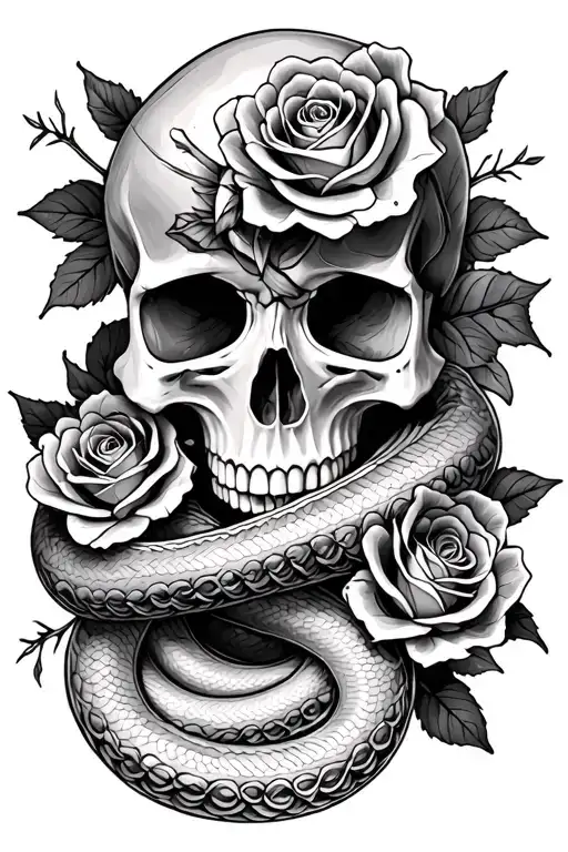 Skull With Roses And Snakes Wrapped