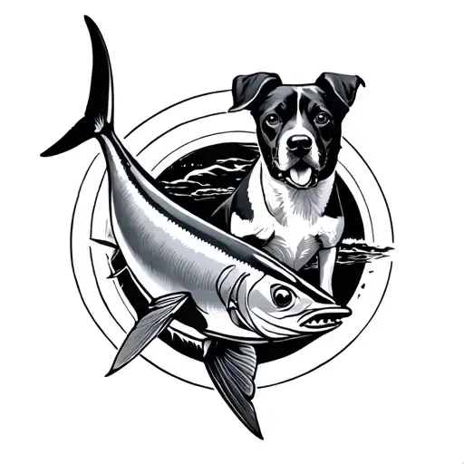 Aerial View Of A Tuna Fish And Dog In A Circular Pattern