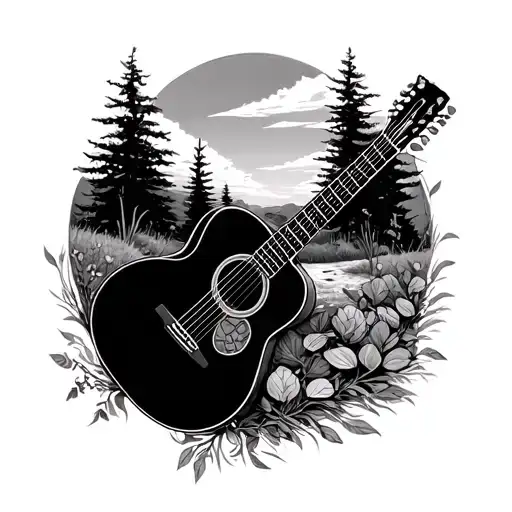 Accoustic Guitar Surrounded By Nature Scene