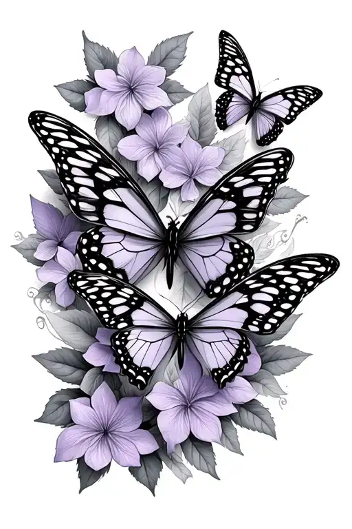 Butterflies With Lilac Leaves Around