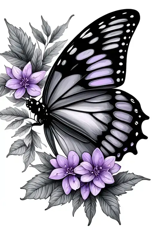 Butterfly With Lilac Leaves Around