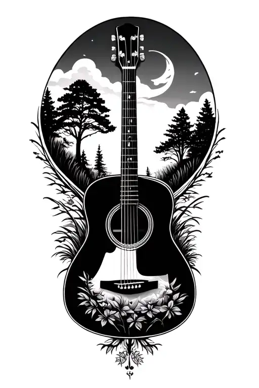 Accoustic Guitar Surrounded By Nature Scene