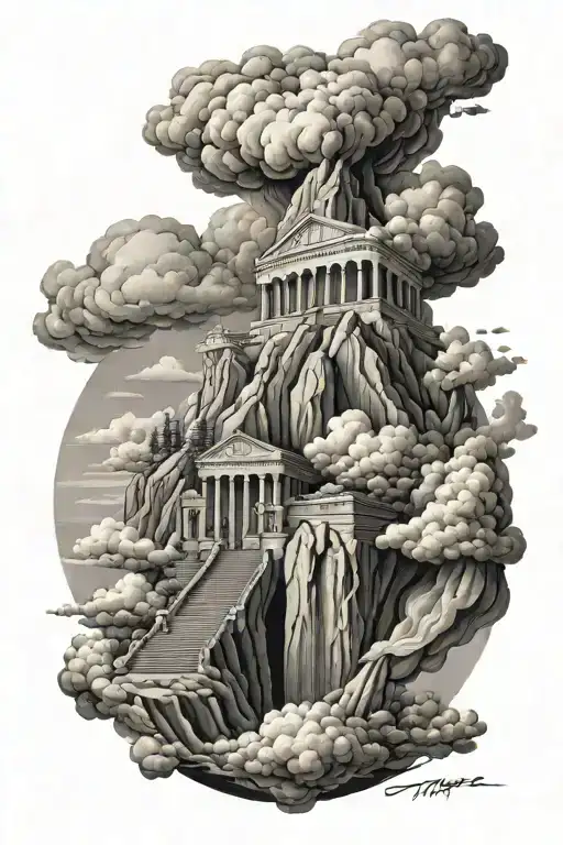 Mount Olympus W Staircase And Clouds Underneath