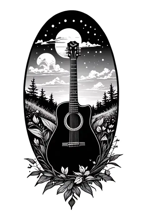 Accoustic Guitar Surrounded By Nature Scene