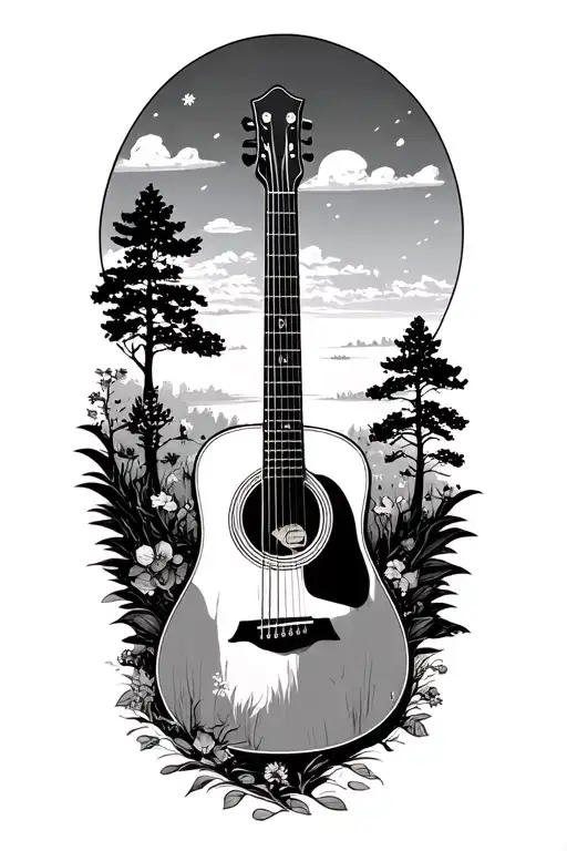 Accoustic Guitar Surrounded By Nature Scene