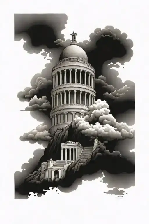 Mount Olympus W Staircase And Clouds Underneath