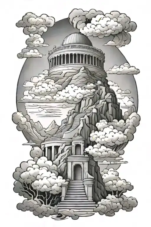 Mount Olympus W Staircase And Clouds Underneath