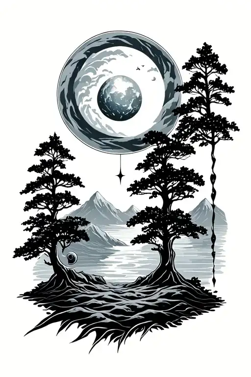 Aquarius Sign With Trees And Mountains
