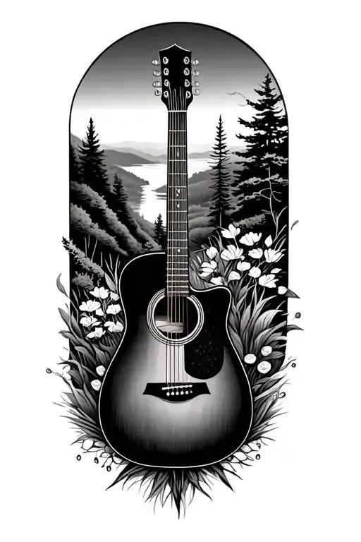 Accoustic Guitar Surrounded By Nature Scene