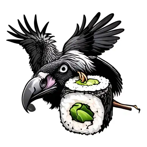Vulture Eating Sushi Roll