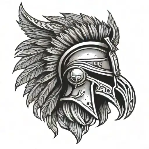 Spartan Helmet And Eagle Flying
