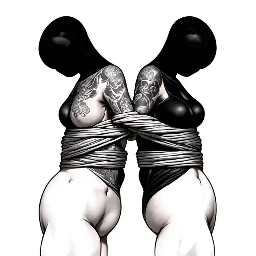 Two Female Faceless Bodies Tied Up Together