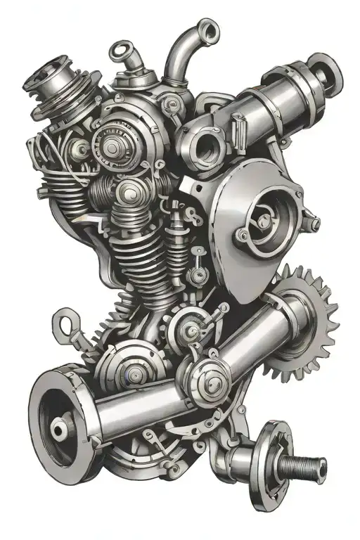 Mechanical Heart Driven By A Crankshaft With Spark Plugs Pistons And A Turbo Around It