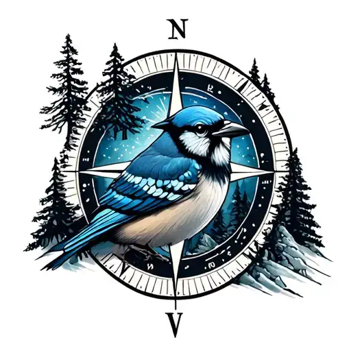 Trees Mountains Compass Blue Jay