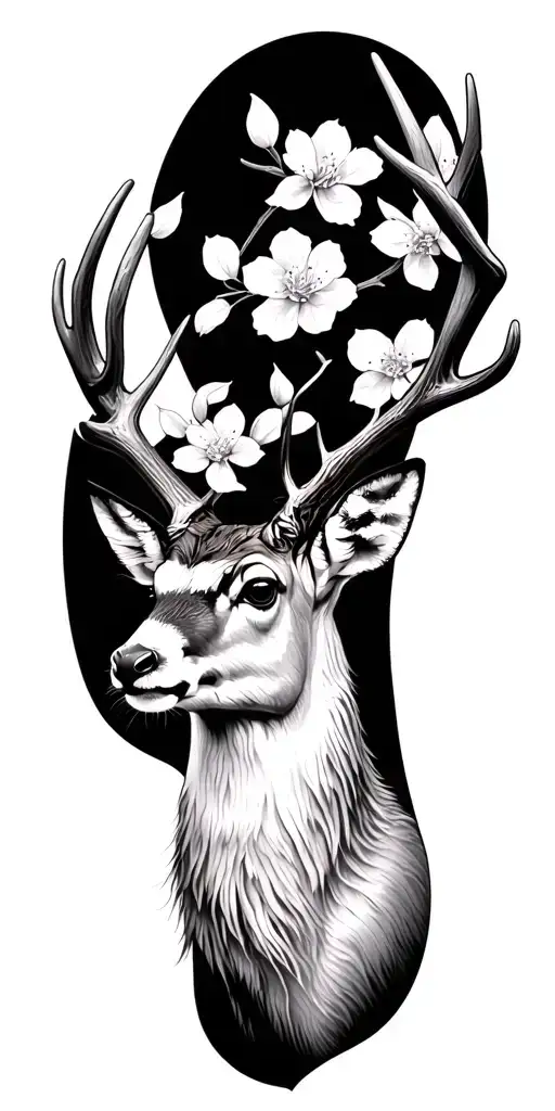 Deer Antlers Cherry Blossoms Cardinal