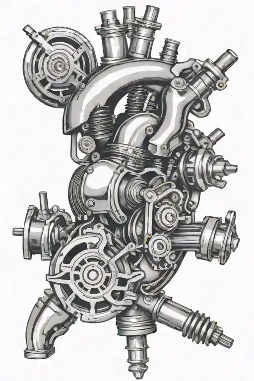 Mechanical Heart Driven By A Crankshaft With Spark Plugs Pistons And A Turbo Around It
