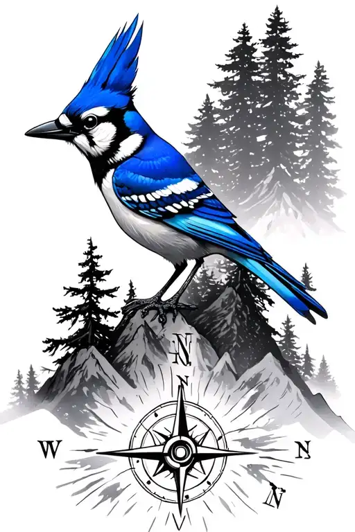 Trees Mountains Compass Blue Jay