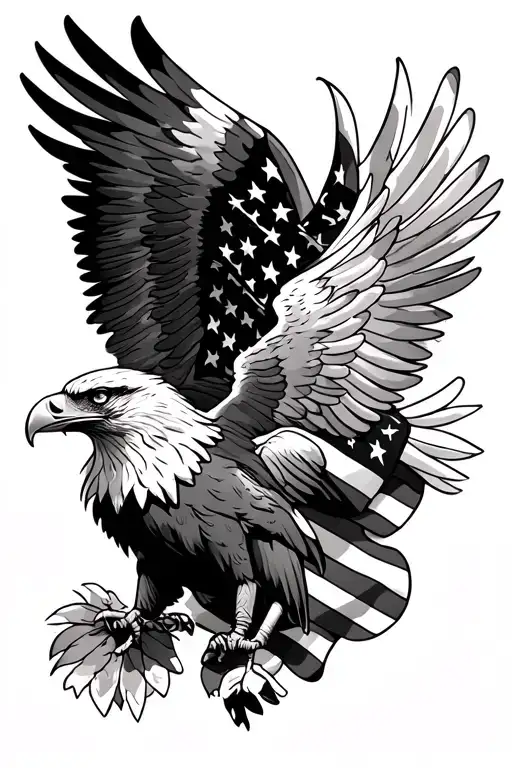 Eagle And American Flag Intertwined