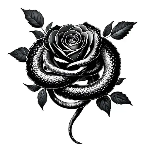 A Pair Of Snakes Wandering A Black Rose Wreath