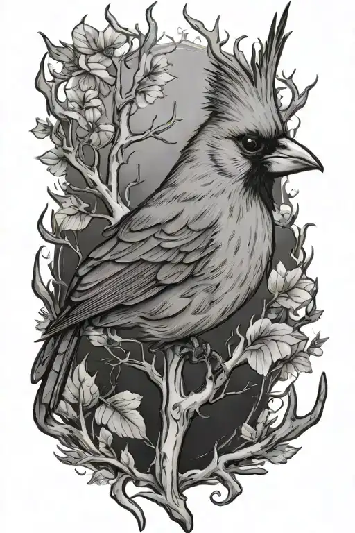 Cardinal Sitting On Deer Antler