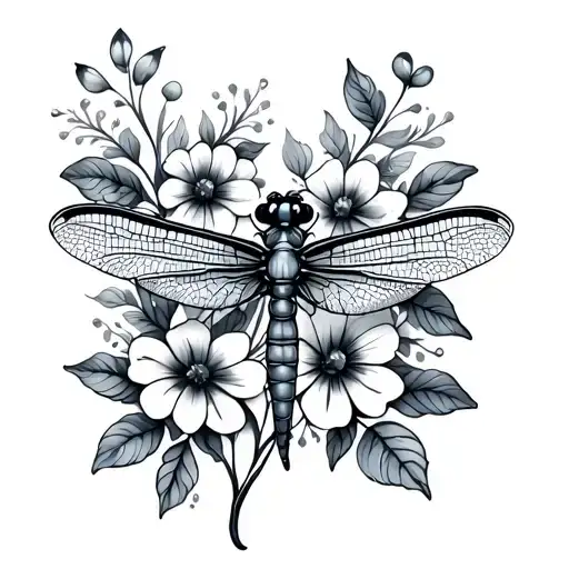 Dragonfly With Flowers In The Shape
