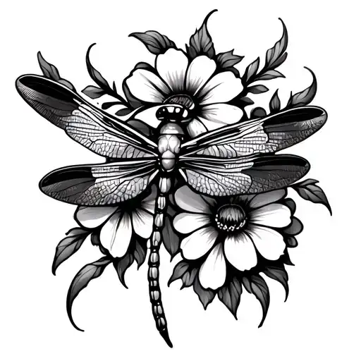 Dragonfly With Flowers In The Wings